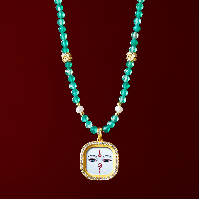 Diamond-encrusted Brass Qingyun Pendant Necklace