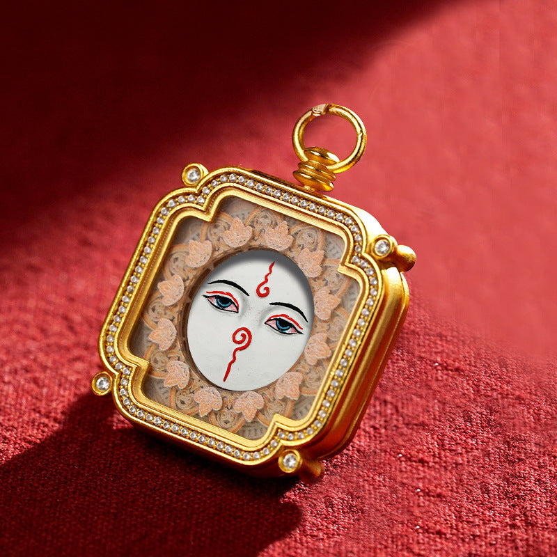 Brass and Black Jade Carved Thangka Pendant