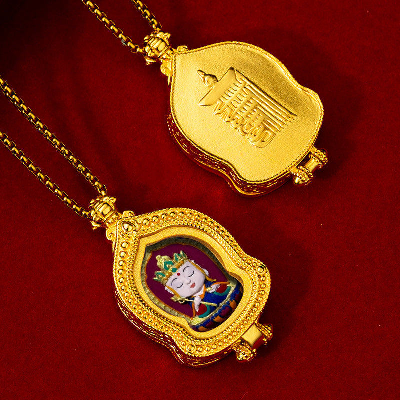Brass Ru Tang Ten Auspicious Forms Painted Tsa Tsa Pendant (with Chain)