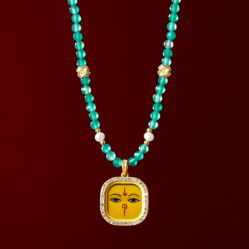 Diamond-encrusted Brass Qingyun Pendant Necklace