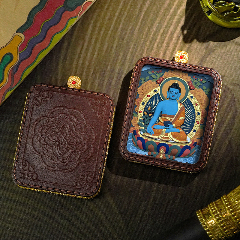 3D Painted Handmade Leather Shell Blessing Thangka Pendant