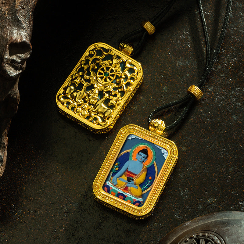 Brass Shrine · Hearing Small Gold Brick Hand-painted Tsa Tsa Box (with Chain)