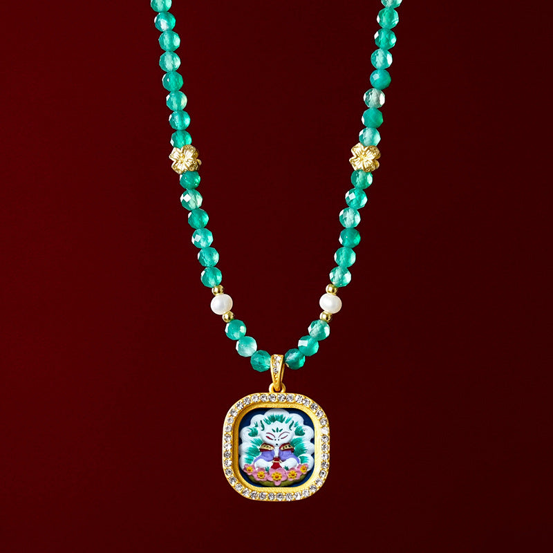Diamond-encrusted Brass Qingyun Pendant Necklace