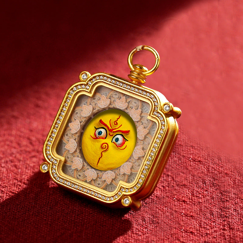 Brass and Black Jade Carved Thangka Pendant