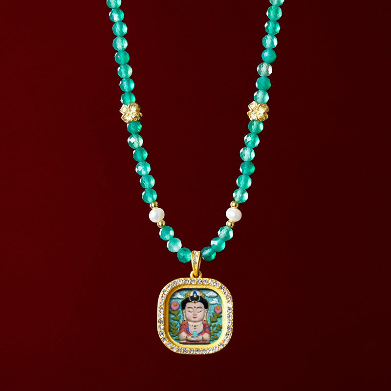 Diamond-encrusted Brass Qingyun Pendant Necklace