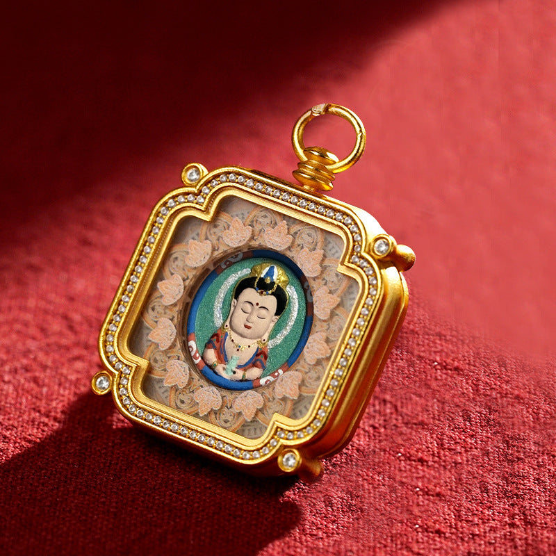 Brass and Black Jade Carved Thangka Pendant