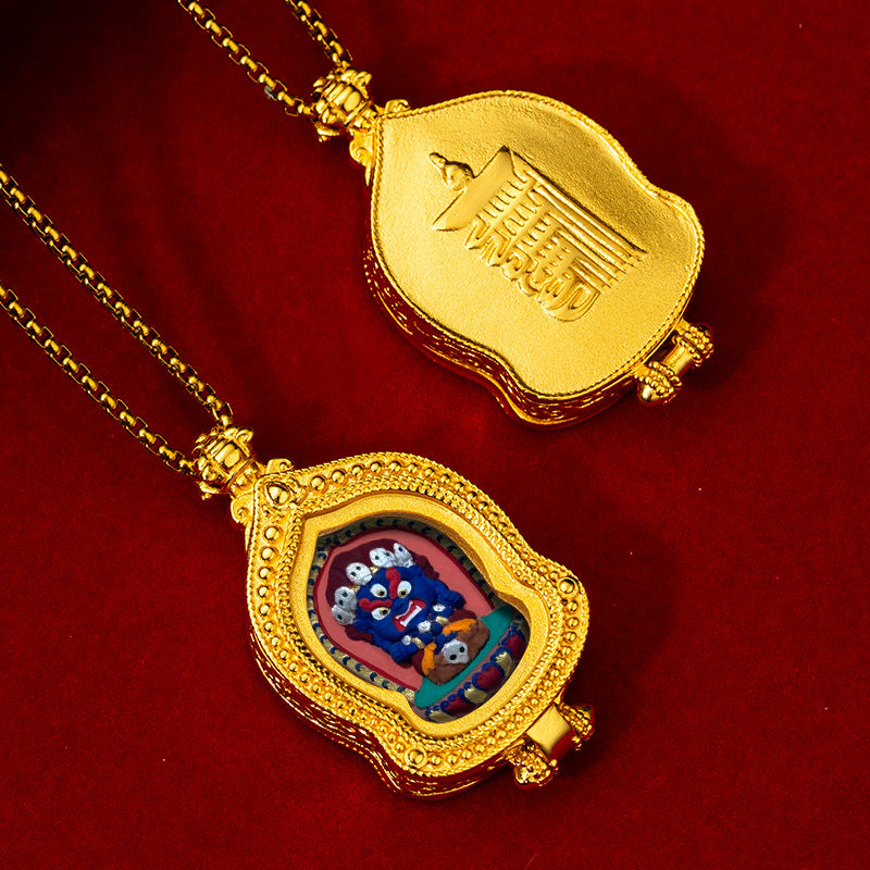 Brass Ru Tang Ten Auspicious Forms Painted Tsa Tsa Pendant (with Chain)