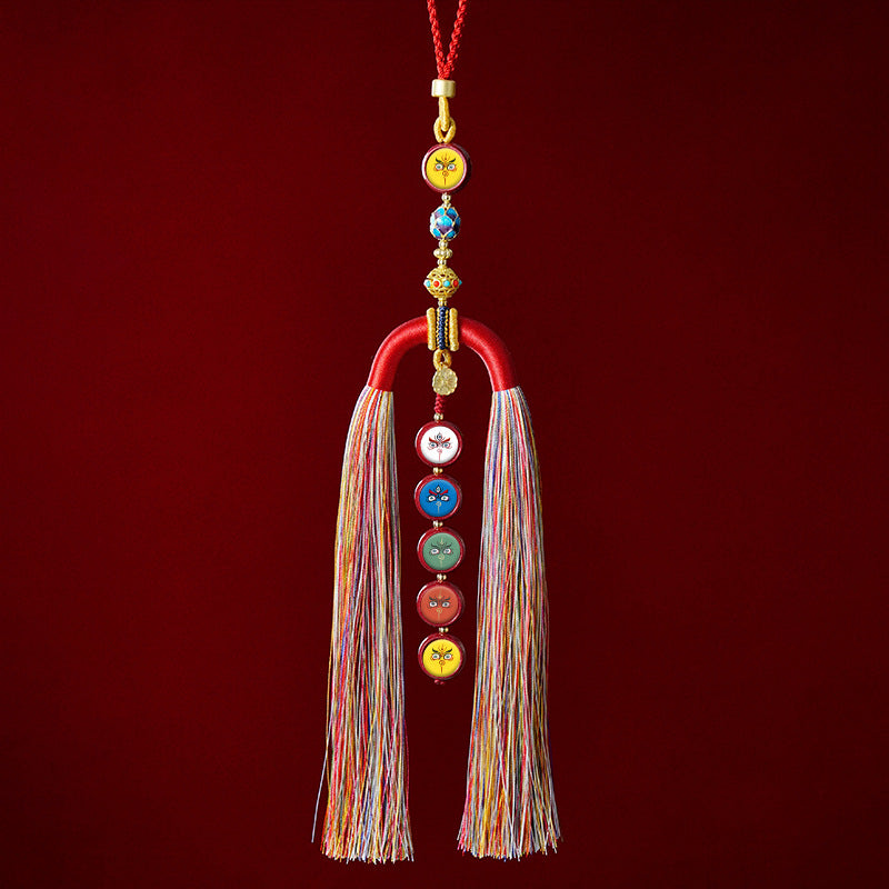 Cinnabar Five-Way Fortune Car Hanging Ornament