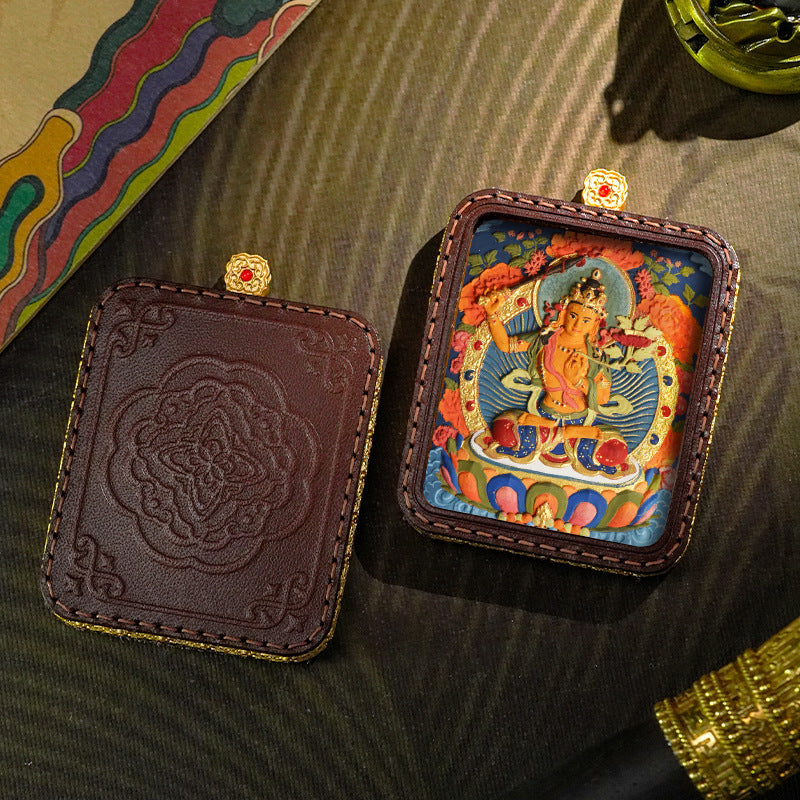 3D Painted Handmade Leather Shell Blessing Thangka Pendant