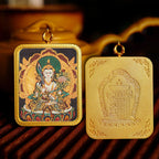 Brass Peace Talisman Rectangular 4*5cm Gold-traced Canvas Thangka