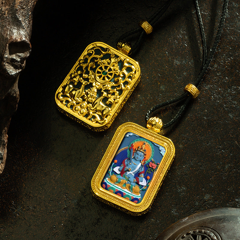 Brass Shrine · Hearing Small Gold Brick Hand-painted Tsa Tsa Box (with Chain)