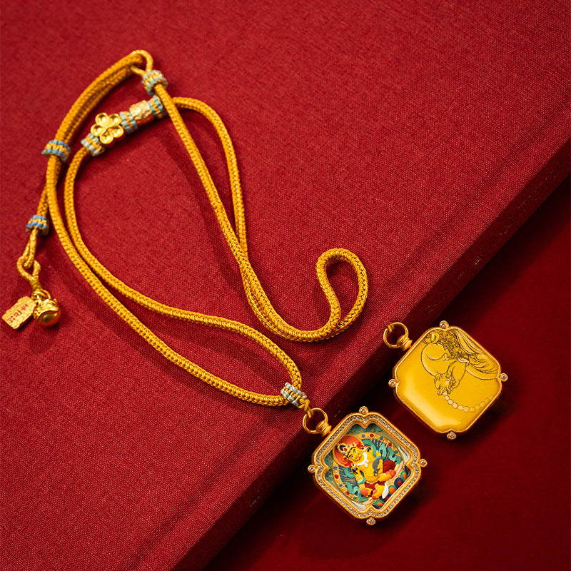 Brass and Black Jade Square Painted Caishen Tsa Tsa Box