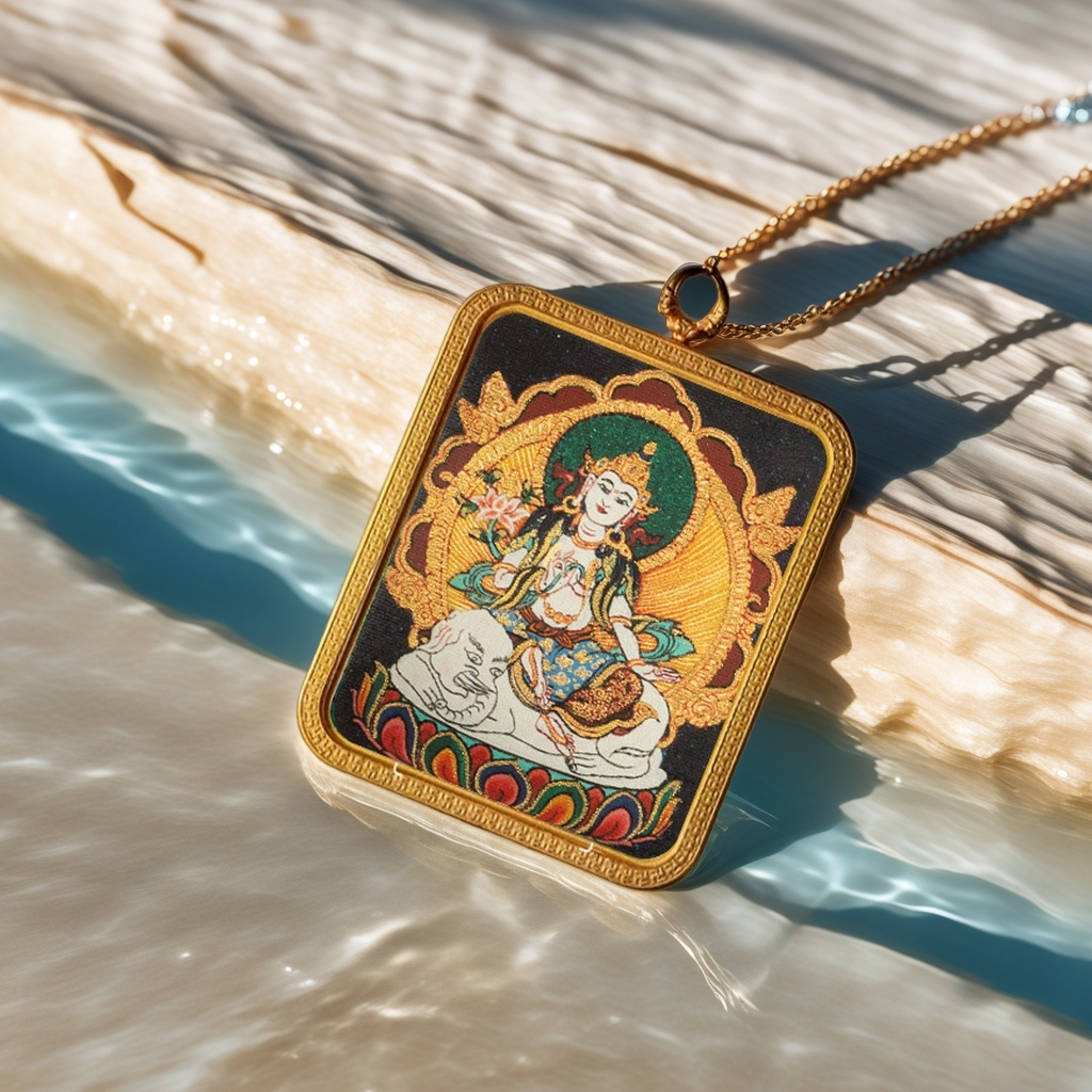 Brass Peace Talisman Rectangular 4*5cm Gold-traced Canvas Thangka
