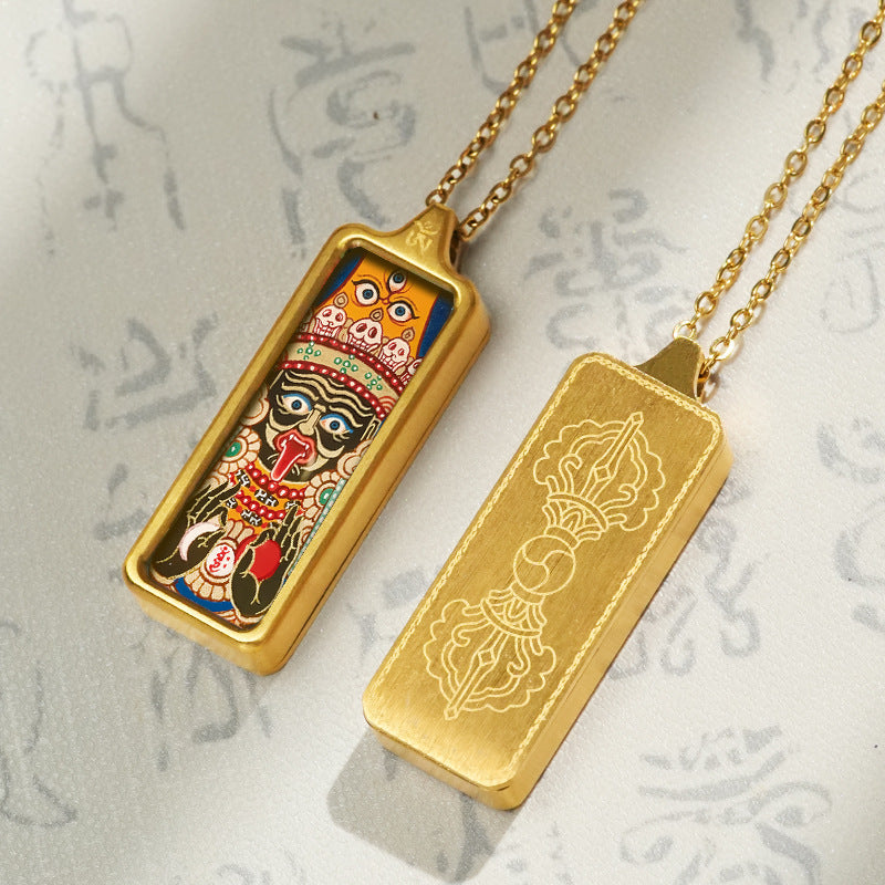 Hand-painted Mini Rectangular 30*10mm Replica Thangka Painting Box (with Chain)