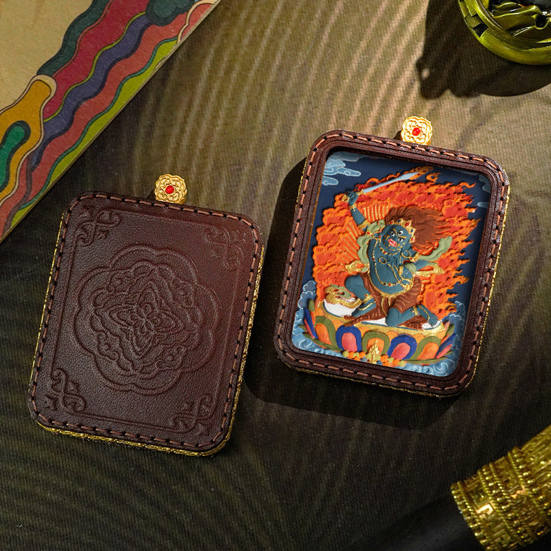 3D Painted Handmade Leather Shell Blessing Thangka Pendant