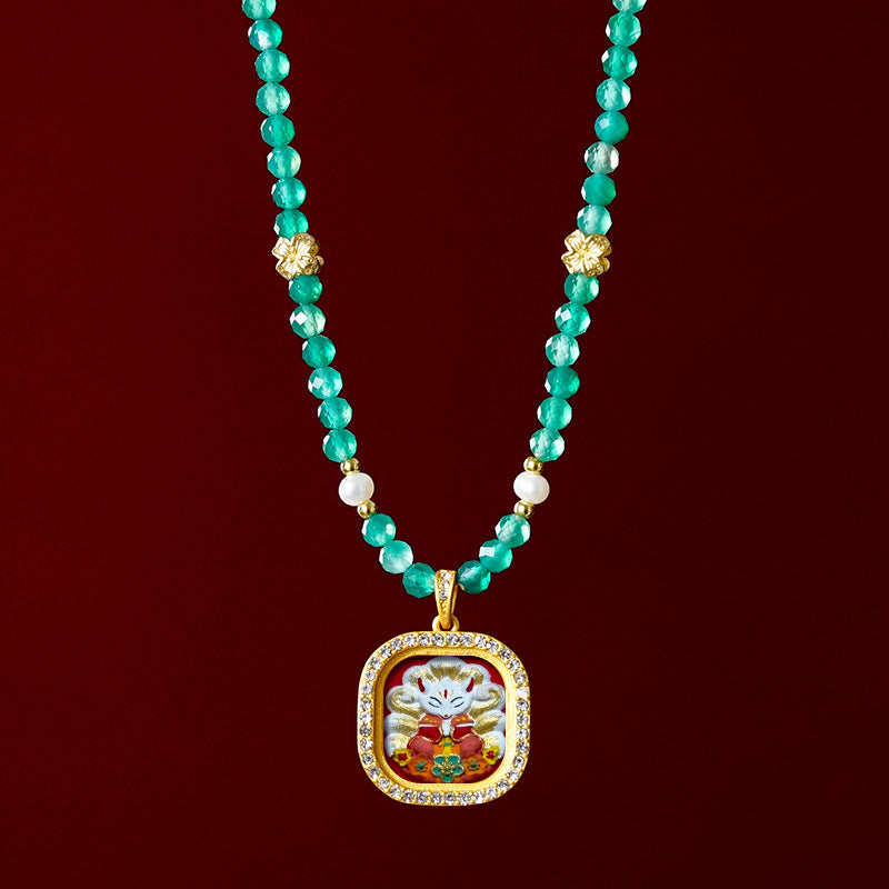 Diamond-encrusted Brass Qingyun Pendant Necklace