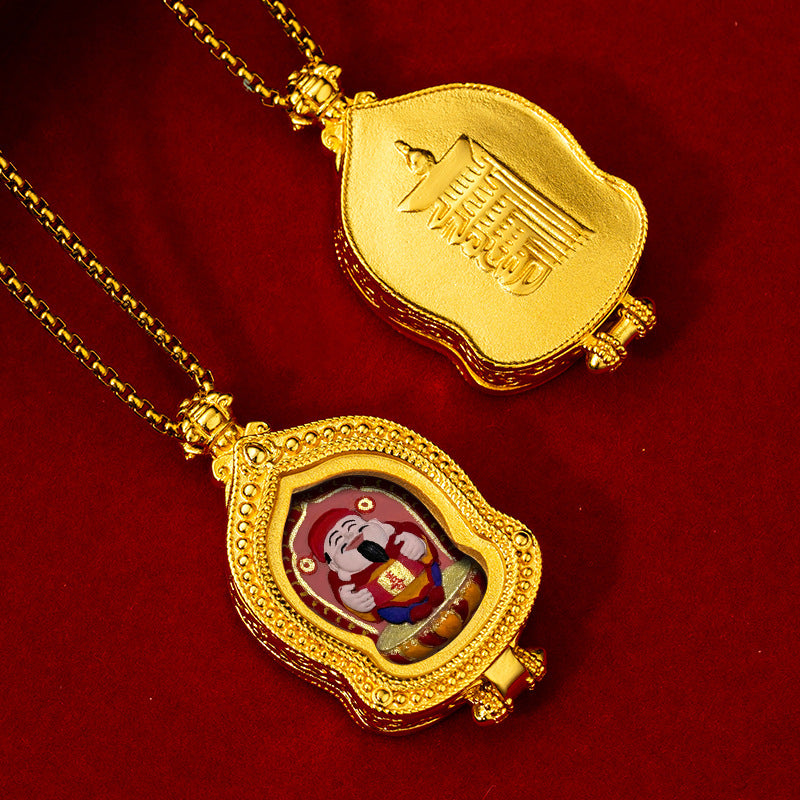 Brass Ru Tang Ten Auspicious Forms Painted Tsa Tsa Pendant (with Chain)
