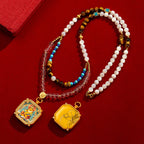 Brass and Black Jade Square Painted Caishen Tsa Tsa Box