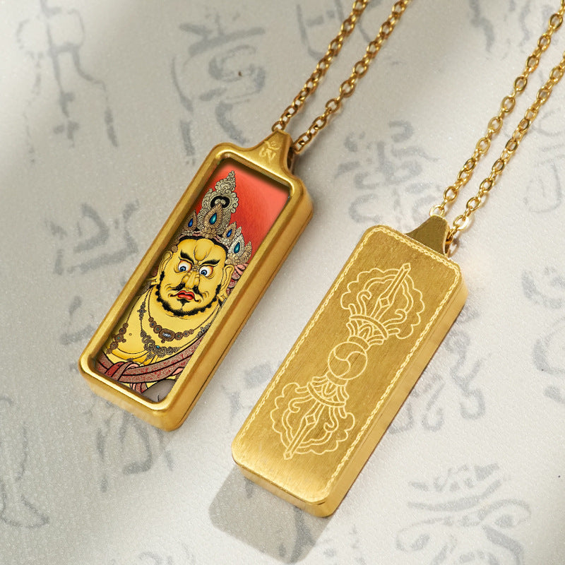 Hand-painted Mini Rectangular 30*10mm Replica Thangka Painting Box (with Chain)