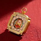 Brass and Black Jade Carved Thangka Pendant