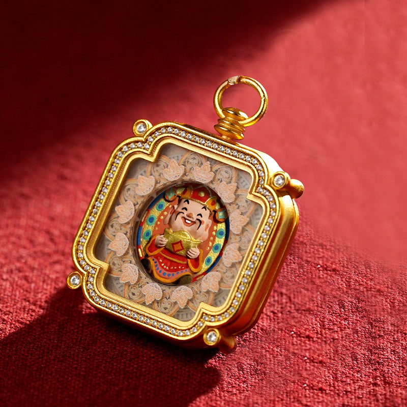 Brass and Black Jade Carved Thangka Pendant