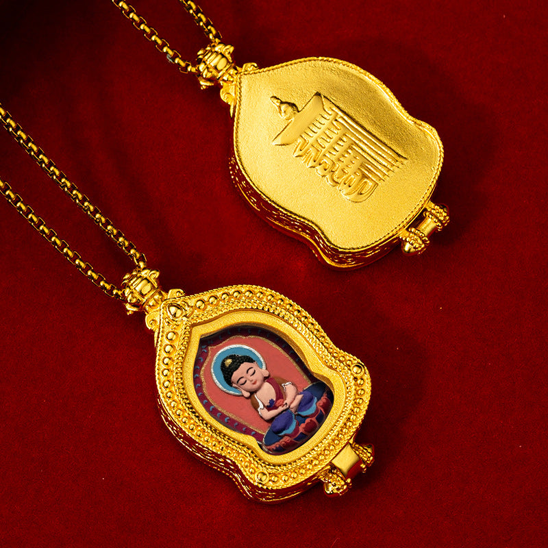 Brass Ru Tang Ten Auspicious Forms Painted Tsa Tsa Pendant (with Chain)