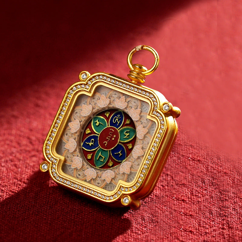 Brass and Black Jade Carved Thangka Pendant