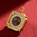 Brass and Black Jade Carved Thangka Pendant