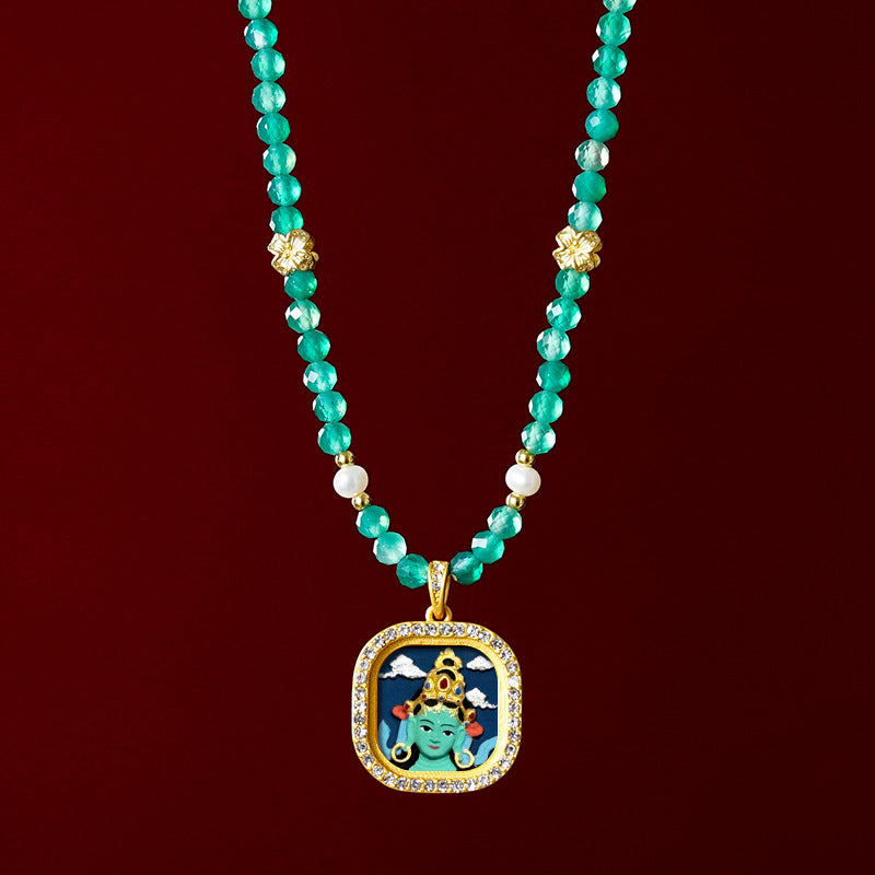 Diamond-encrusted Brass Qingyun Pendant Necklace