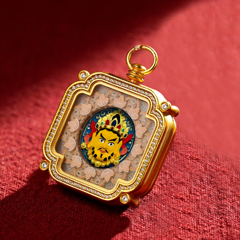 Brass and Black Jade Carved Thangka Pendant