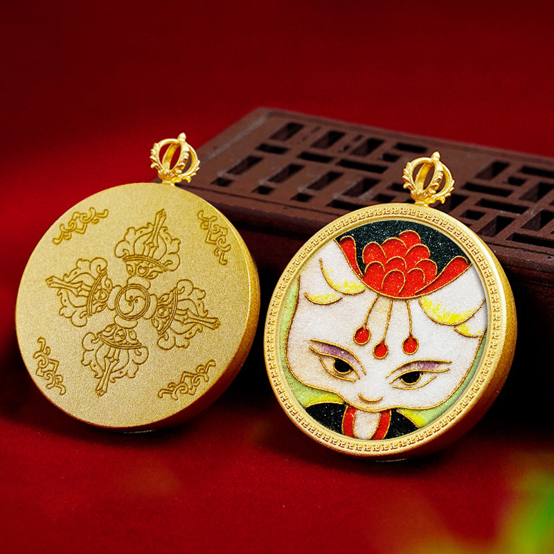 Brass Round Card Case Pendant 35mm (Brass Painting Case) - Cloisonné Thangka with Copper Base