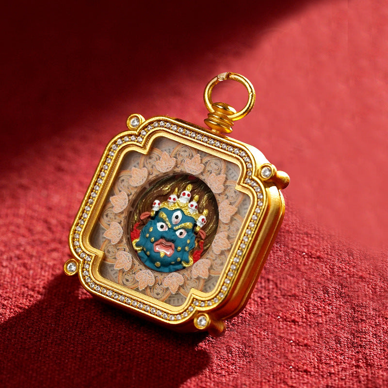 Brass and Black Jade Carved Thangka Pendant