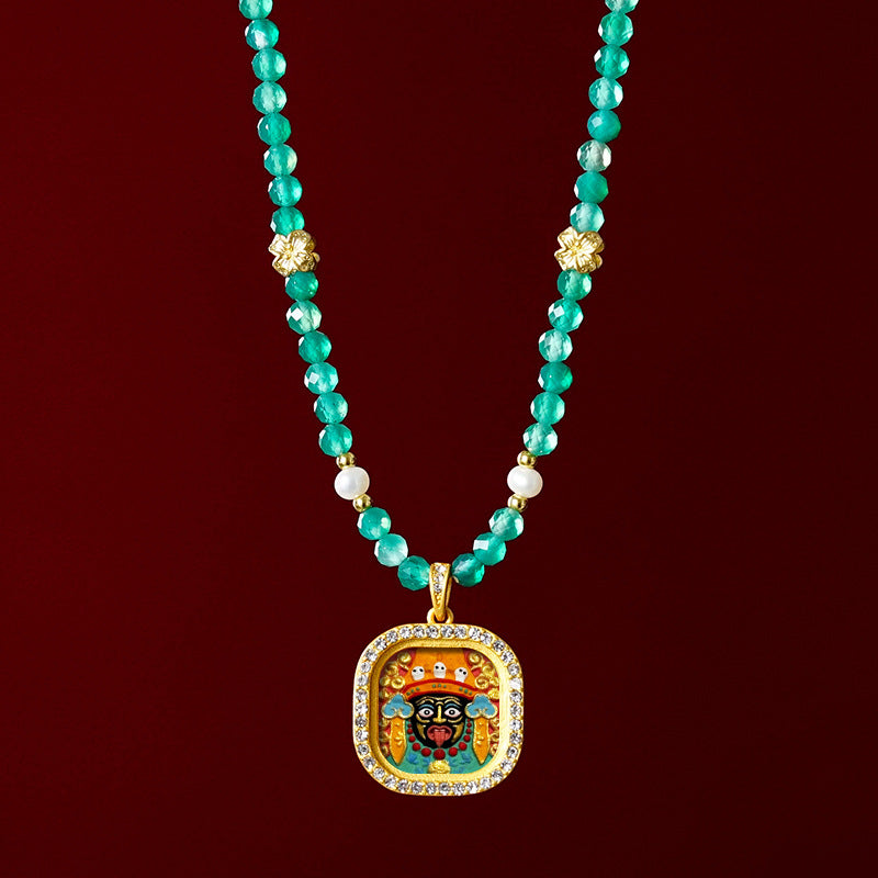 Diamond-encrusted Brass Qingyun Pendant Necklace