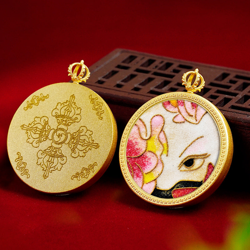 Brass Round Card Case Pendant 35mm (Brass Painting Case) - Cloisonné Thangka with Copper Base