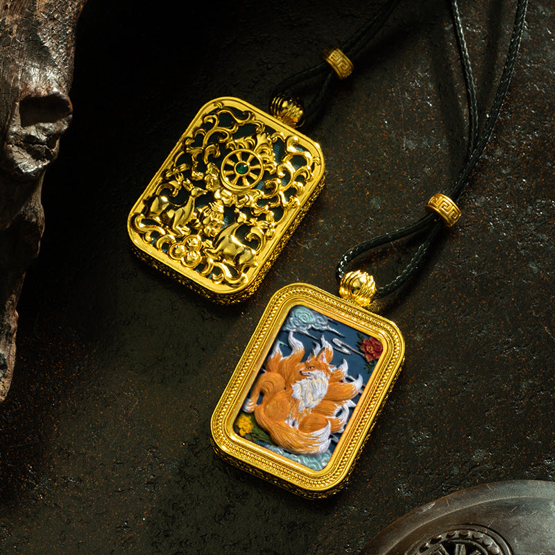 Brass Shrine · Hearing Small Gold Brick Hand-painted Tsa Tsa Box (with Chain)