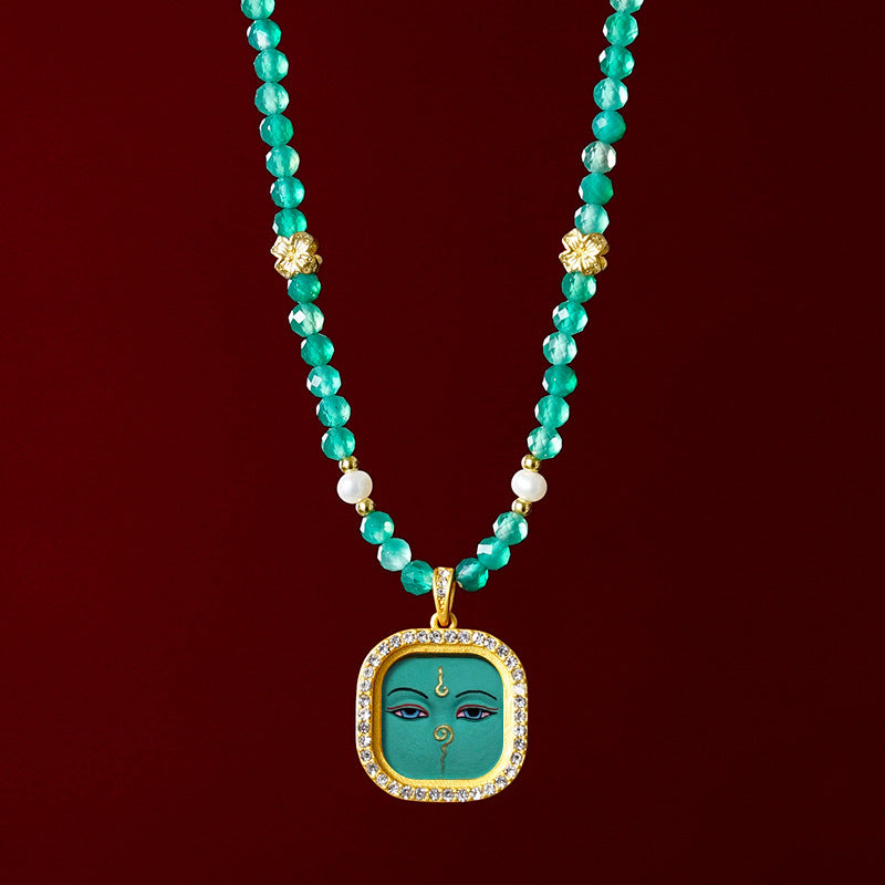 Diamond-encrusted Brass Qingyun Pendant Necklace