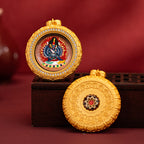 Brass Blue Feather Circular Painted Tsha Tsha Pendant