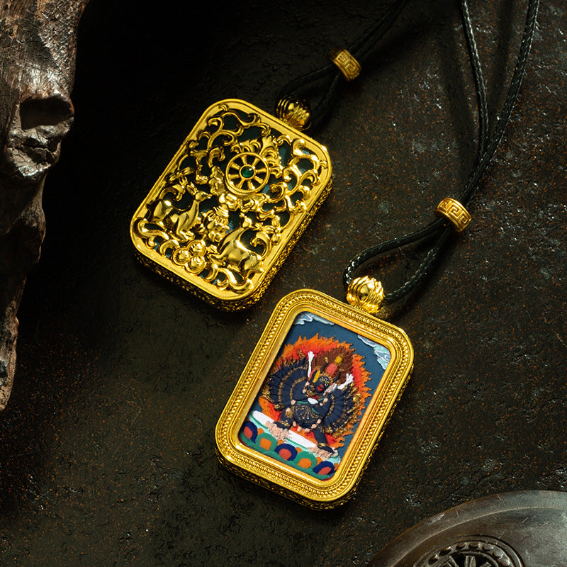 Brass Shrine · Hearing Small Gold Brick Hand-painted Tsa Tsa Box (with Chain)