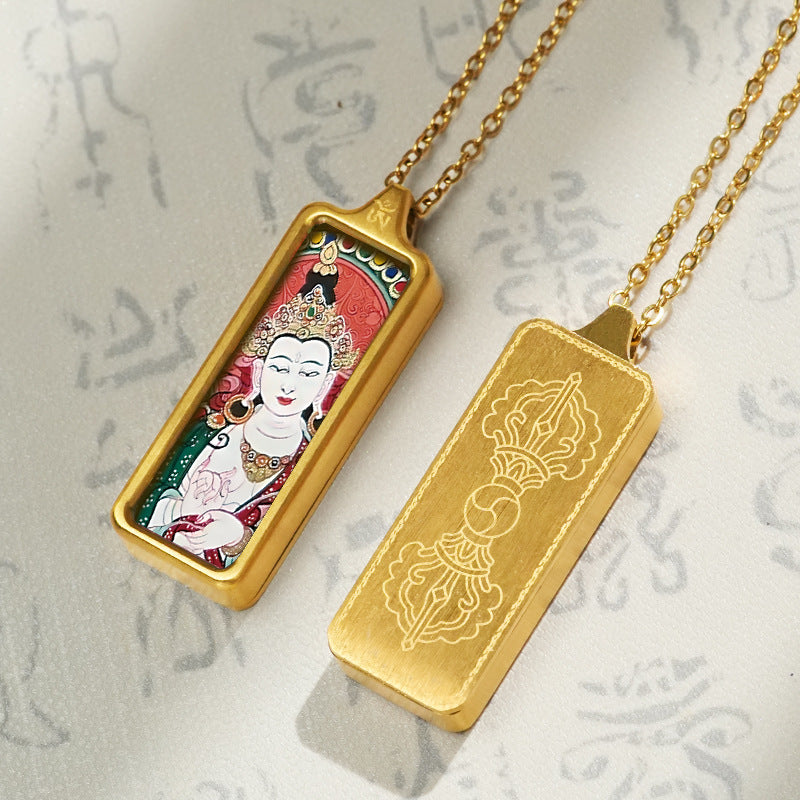Hand-painted Mini Rectangular 30*10mm Replica Thangka Painting Box (with Chain)