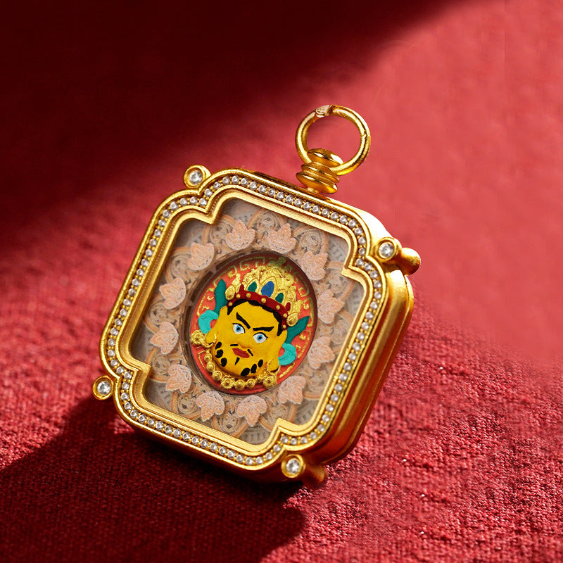 Brass and Black Jade Carved Thangka Pendant