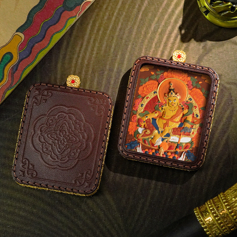 3D Painted Handmade Leather Shell Blessing Thangka Pendant