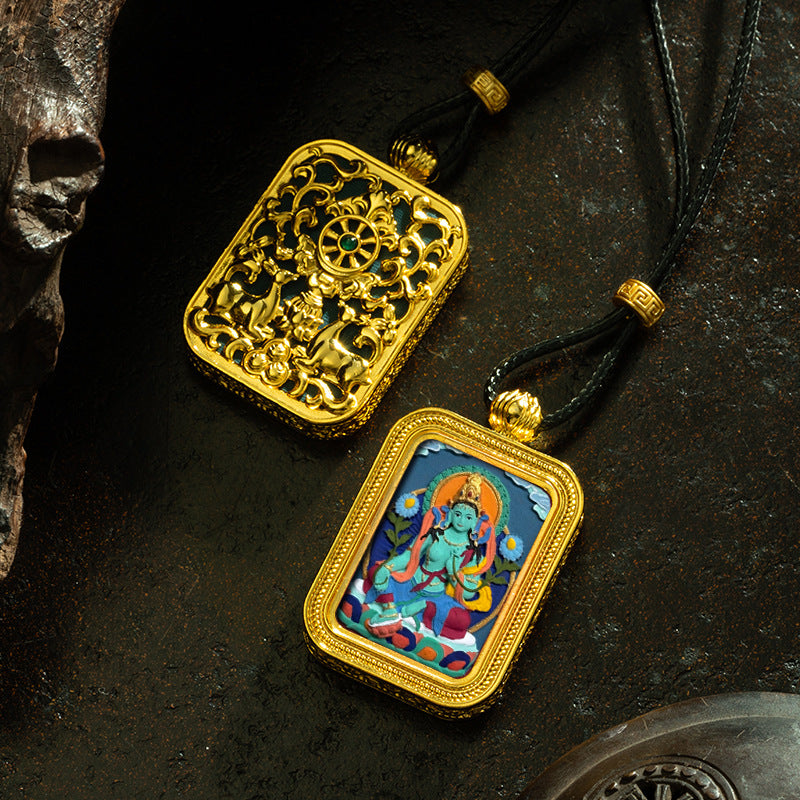 Brass Shrine · Hearing Small Gold Brick Hand-painted Tsa Tsa Box (with Chain)