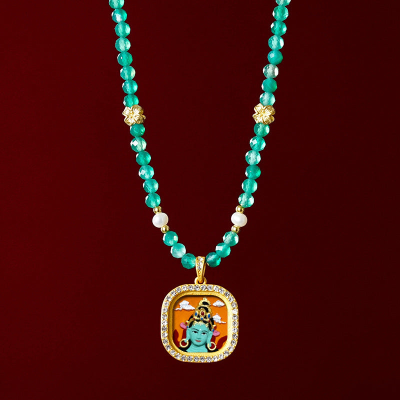 Diamond-encrusted Brass Qingyun Pendant Necklace