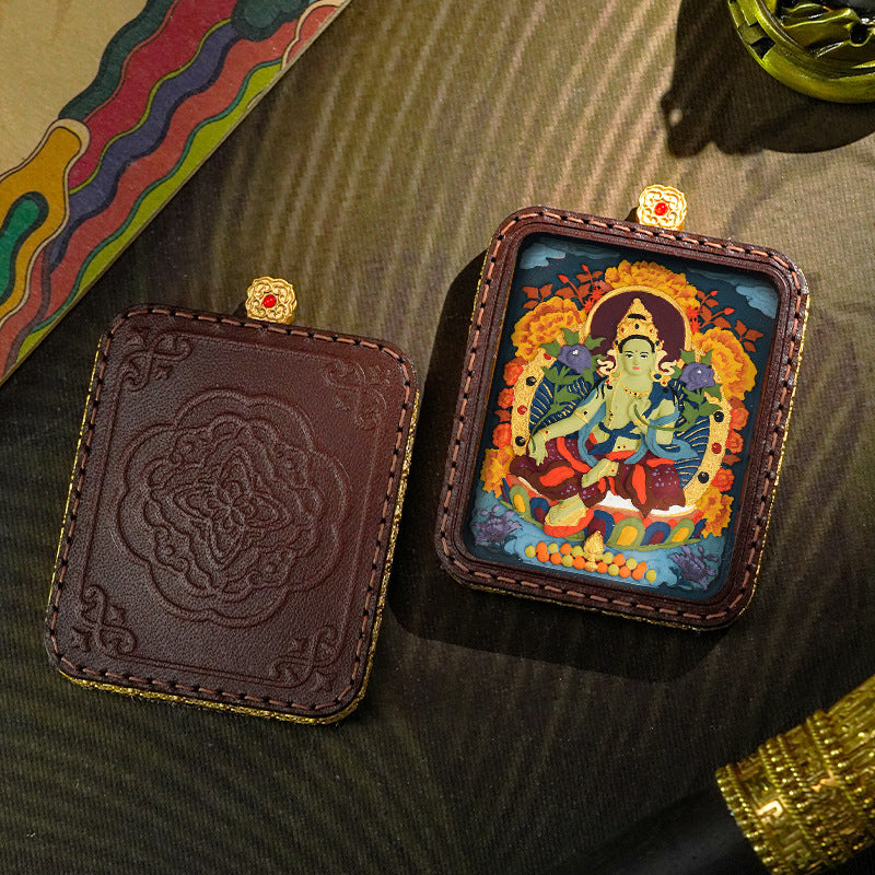 3D Painted Handmade Leather Shell Blessing Thangka Pendant