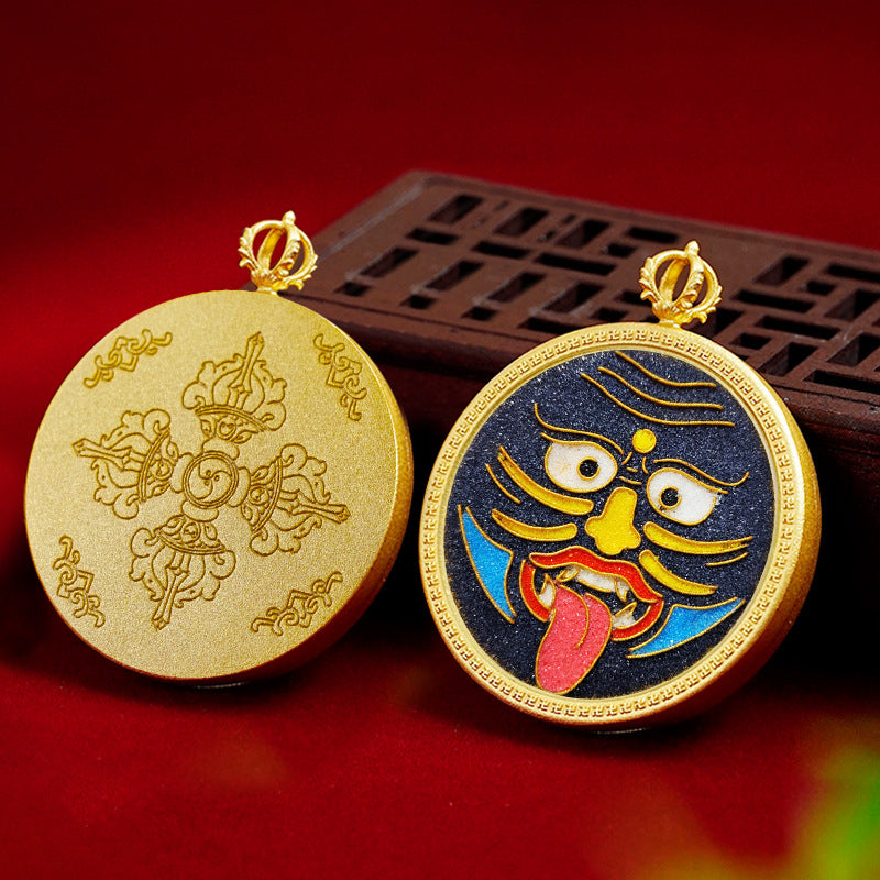 Brass Round Card Case Pendant 35mm (Brass Painting Case) - Cloisonné Thangka with Copper Base