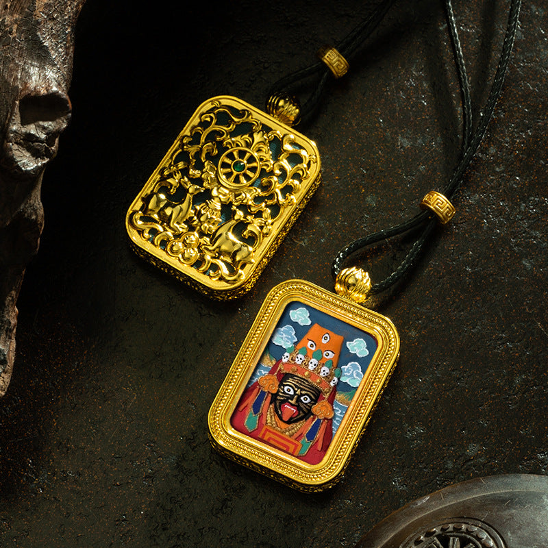 Brass Shrine · Hearing Small Gold Brick Hand-painted Tsa Tsa Box (with Chain)