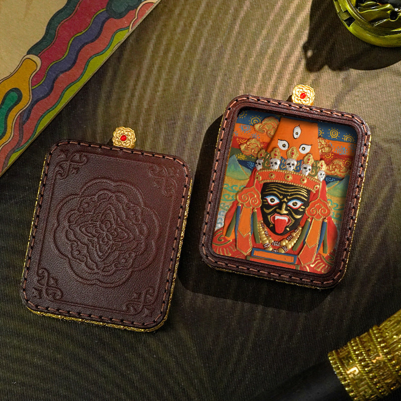 3D Painted Handmade Leather Shell Blessing Thangka Pendant