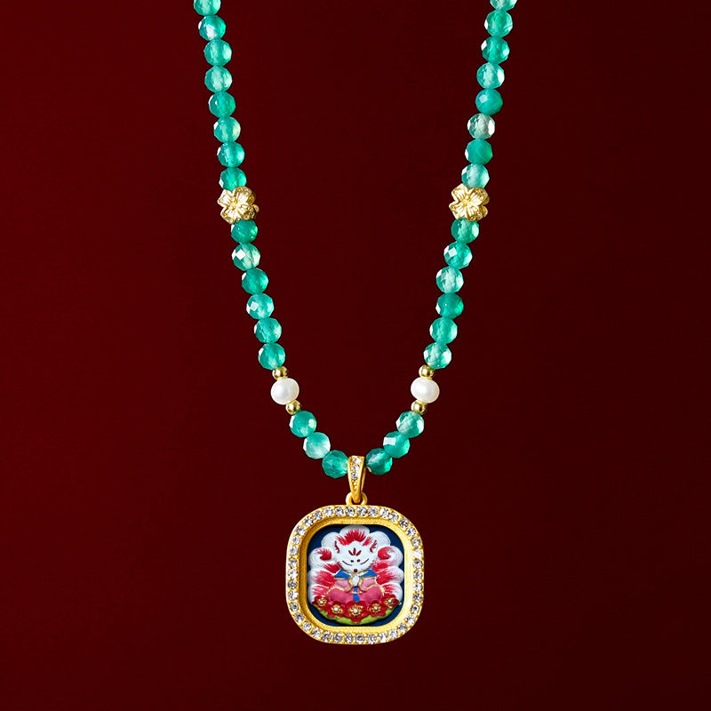 Diamond-encrusted Brass Qingyun Pendant Necklace