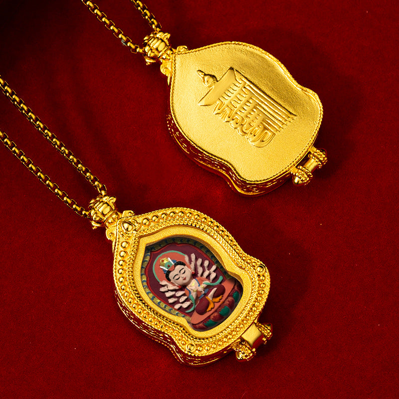 Brass Ru Tang Ten Auspicious Forms Painted Tsa Tsa Pendant (with Chain)