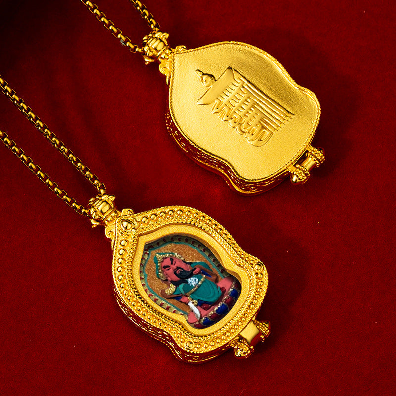 Brass Ru Tang Ten Auspicious Forms Painted Tsa Tsa Pendant (with Chain)